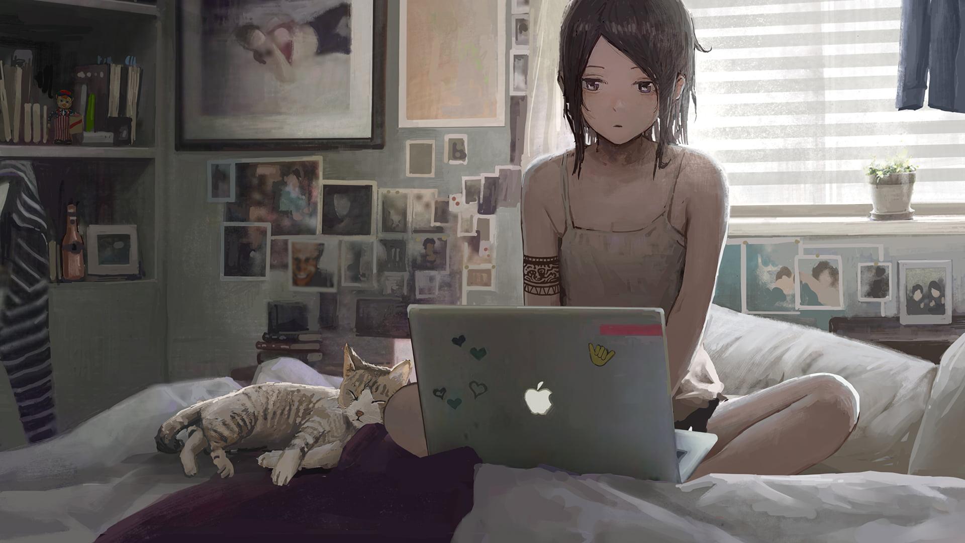 Anime Girl With Computer